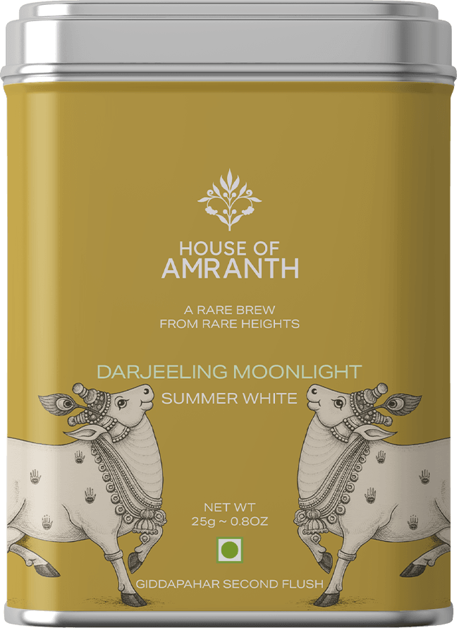 Moonlight Summer White loose-leaf tea in a House of Amranth metal caddy