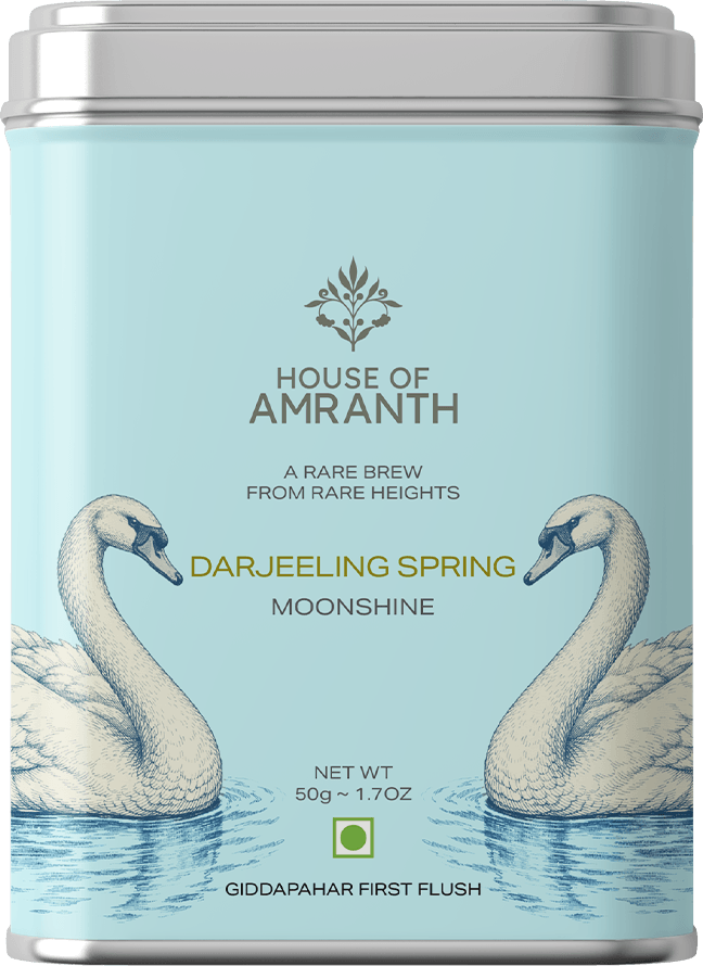 Spring Moonshine Oolong loose-leaf tea in a House of Amranth metal caddy